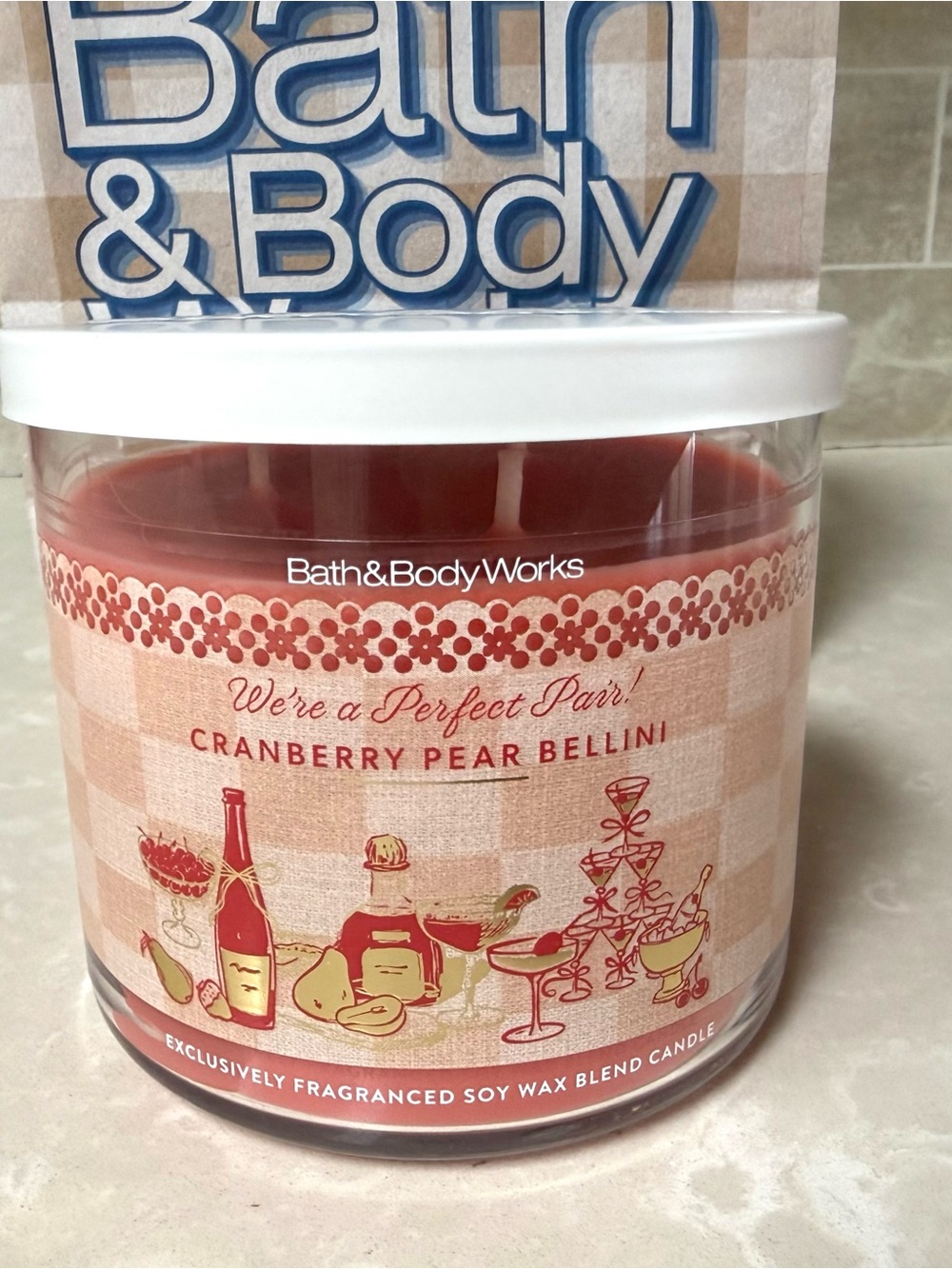 BBW Cranberry Pear Bellini Scented 3 Wick Candle Soy Wax Blend